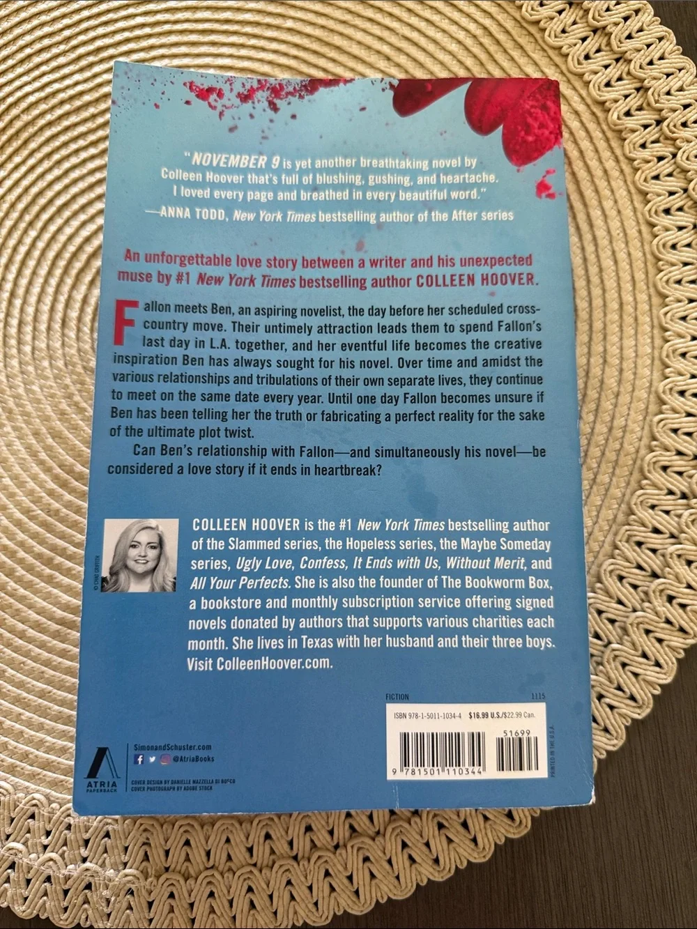 November 9 Paperback Novel - Blue Cover with Pink Flower